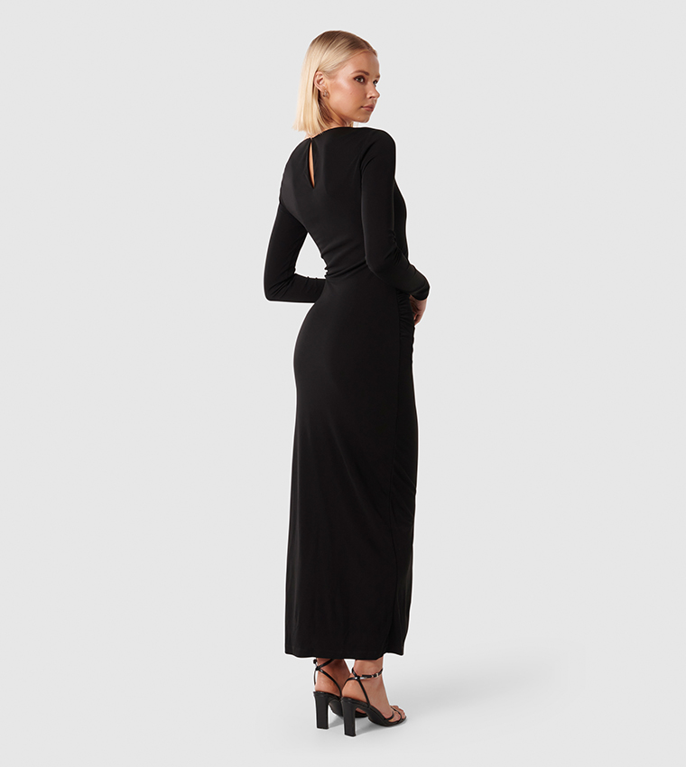 SOLANA Ruched Maxi Dress with Slit