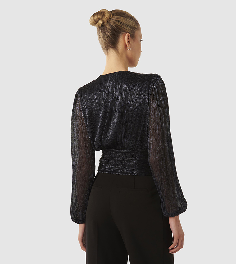 AVA Plisse Kyehole Neck Top