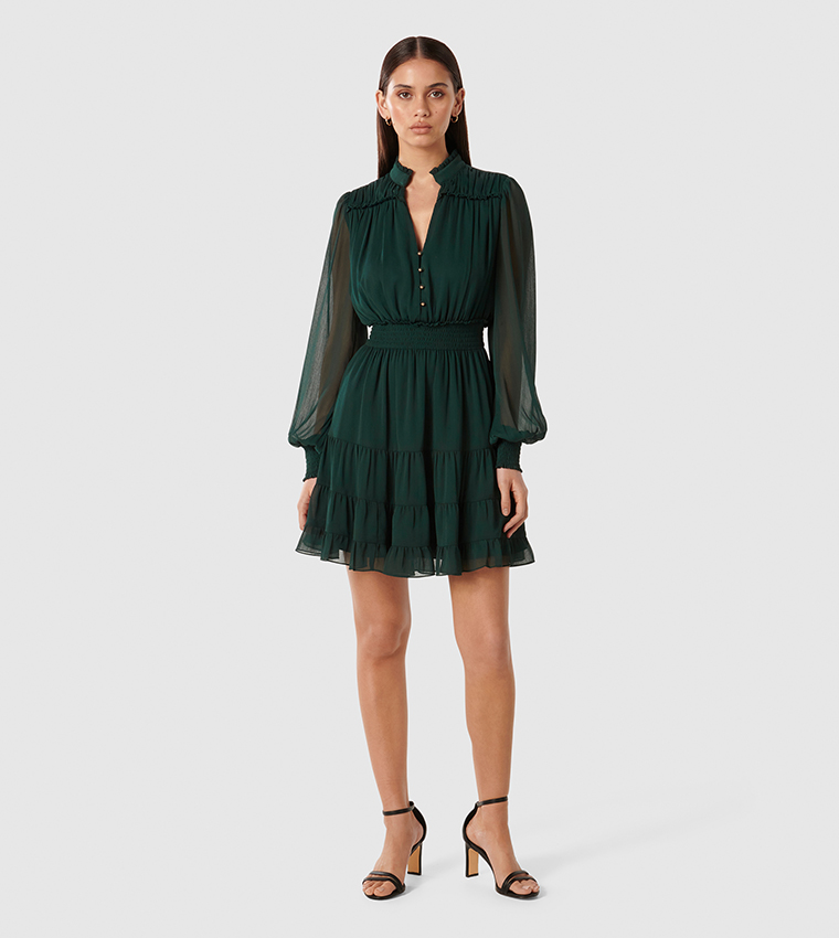 Buy Forever New ADLEY Ruffle Detail Tiered Mini Dress In Green ...