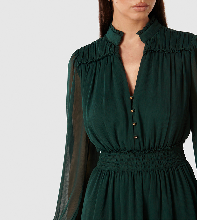 Buy Forever New ADLEY Ruffle Detail Tiered Mini Dress In Green ...