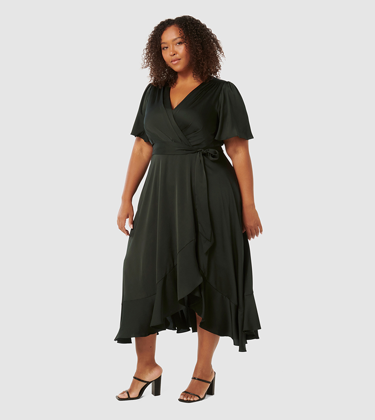 SIENNA Curve Satin Wrap Asymmetric Dress