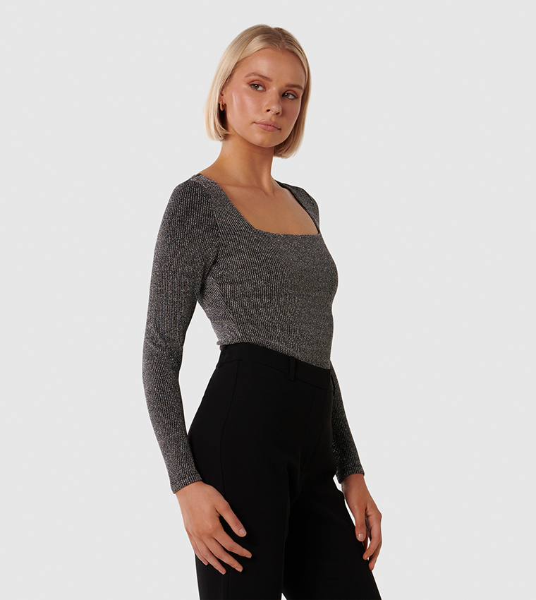 CHRISHELL Square Neck Metallic Top