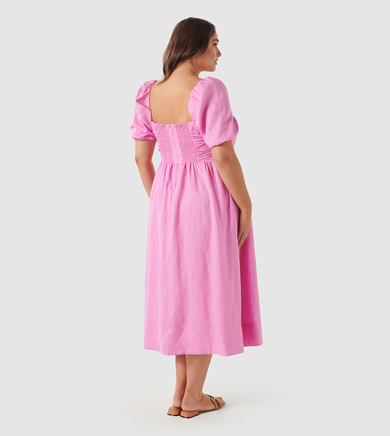 DESTINY Curve Puff Sleeves Midi Dress