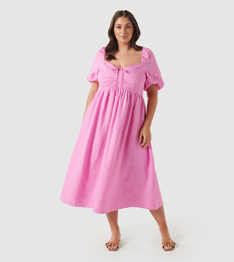 DESTINY Curve Puff Sleeves Midi Dress