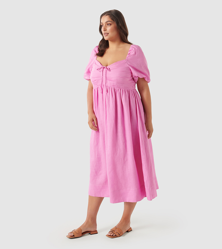 DESTINY Curve Puff Sleeves Midi Dress