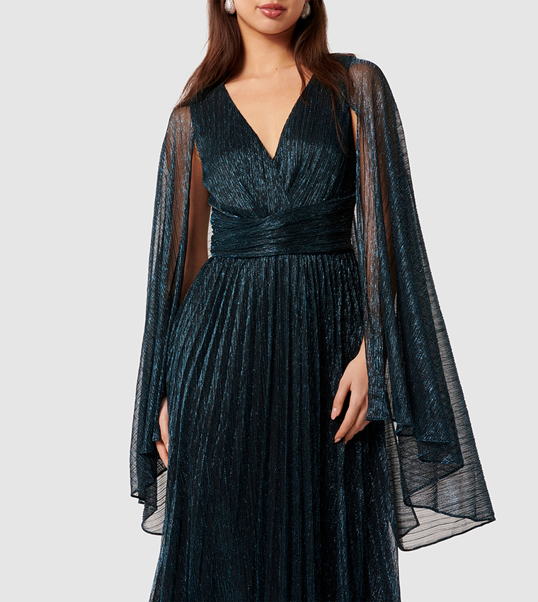 PRISCILLA Plisse Cape Maxi Dress