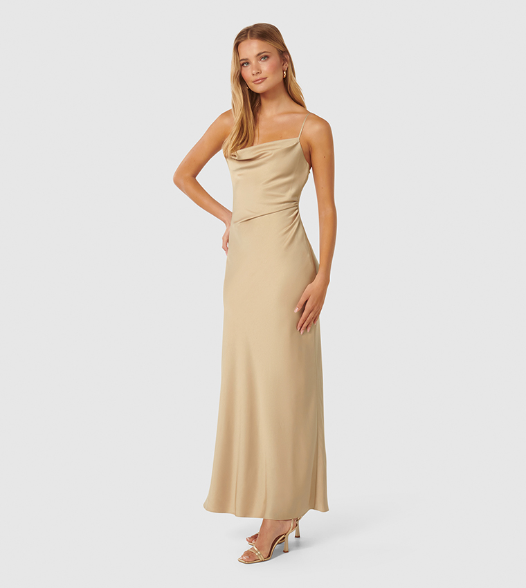 Buy Forever New MIA Strappy Satin Maxi Dress In Gold | 6thStreet Bahrain