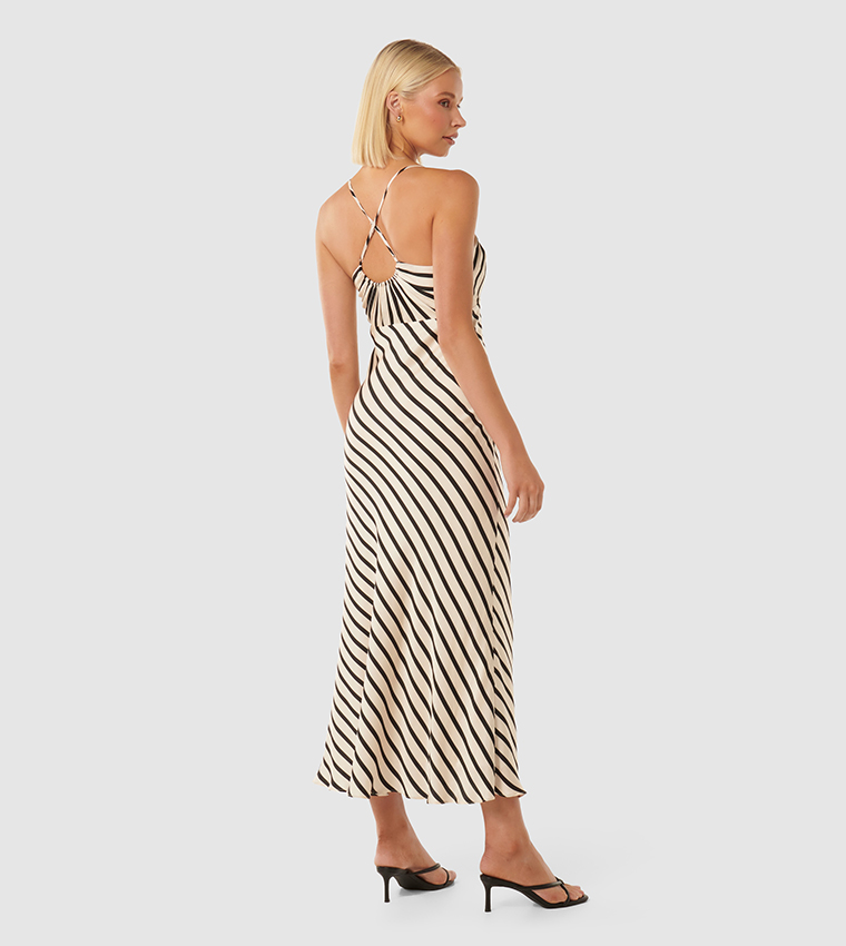 ABBY Satin Striped Midi Dress