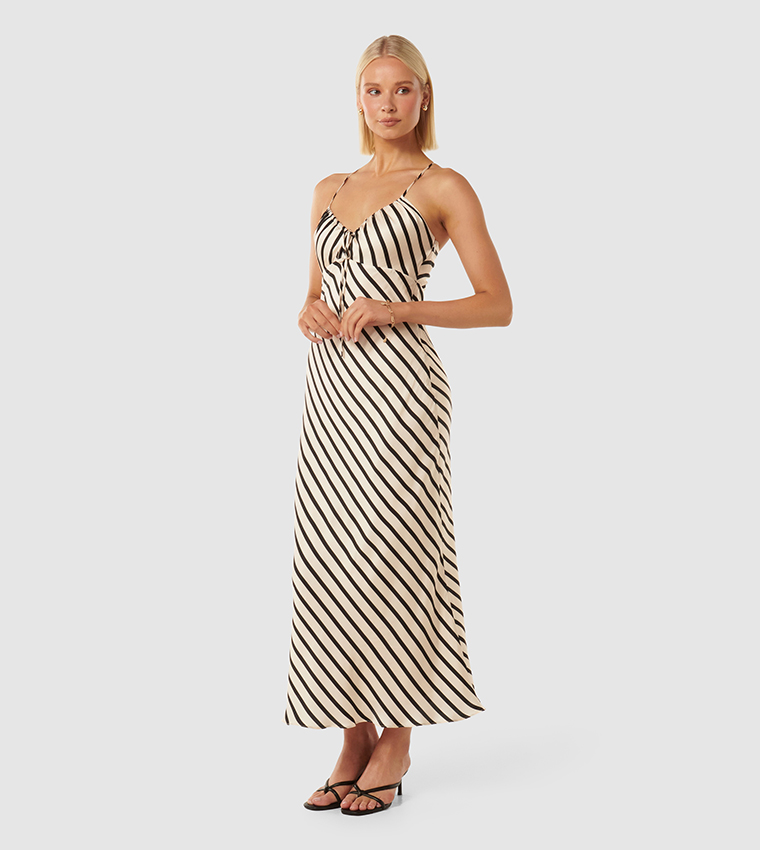 ABBY Satin Striped Midi Dress