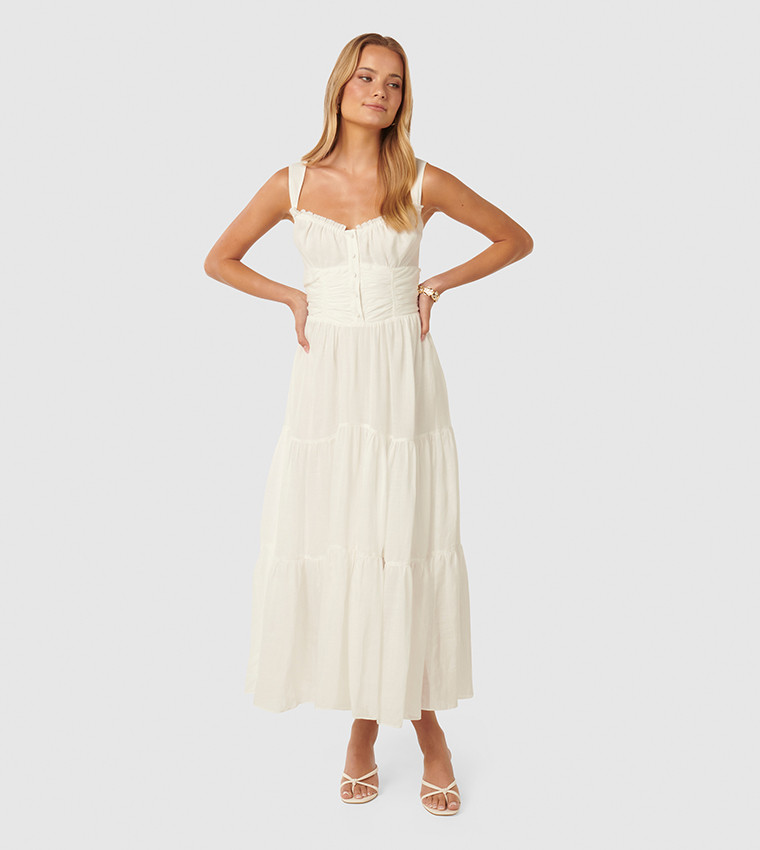 LENA Solid Ruched Tiered Dress