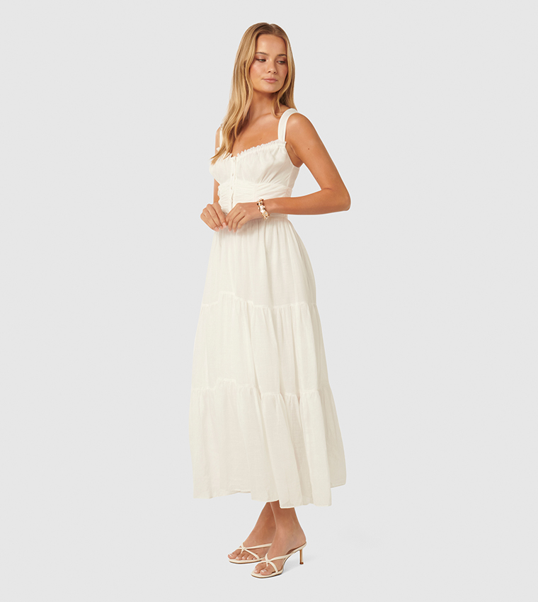 LENA Solid Ruched Tiered Dress