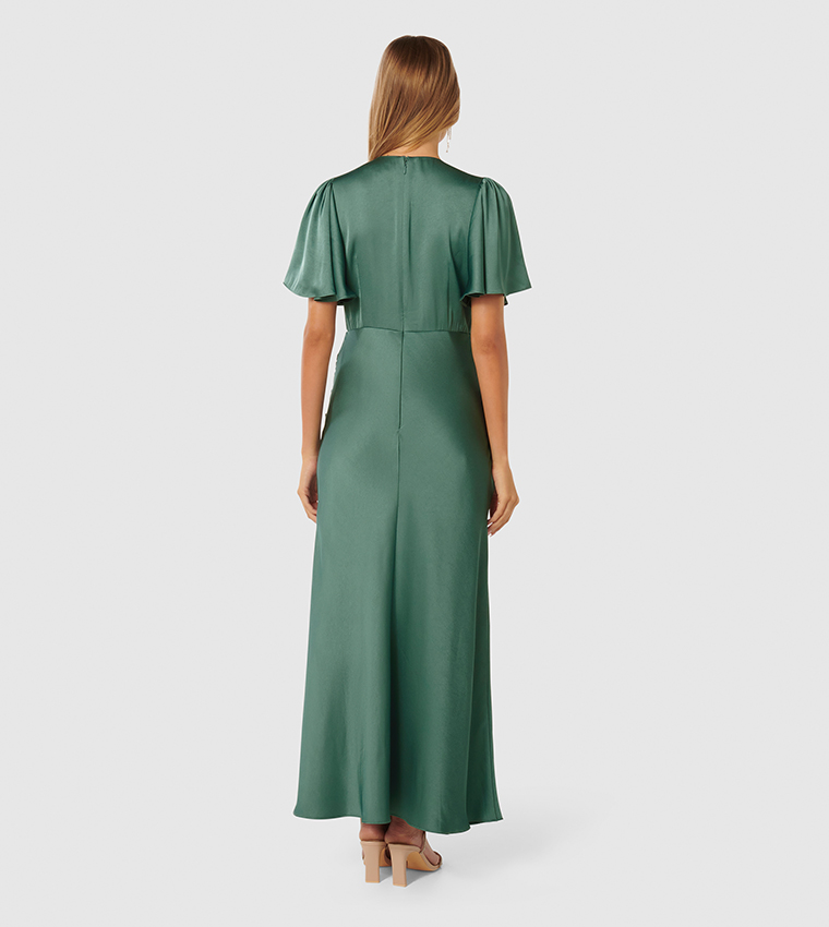 CHELSEA Flutter Sleeves Satin Maxi Dress