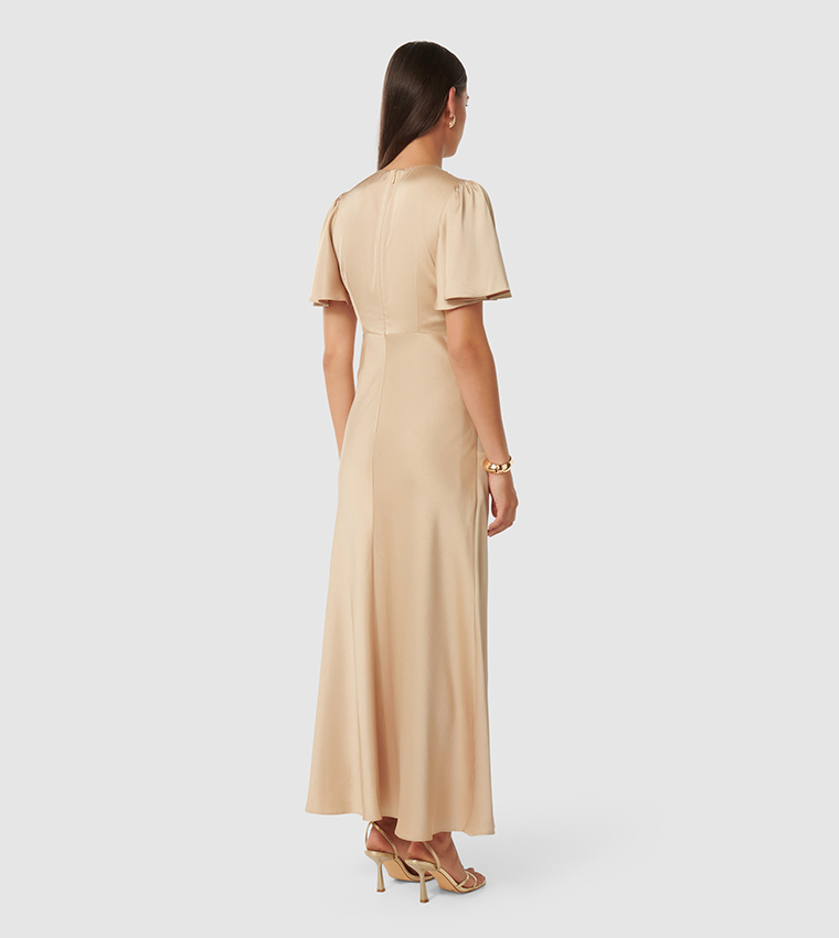 CHELSEA Flutter Sleeves Satin Maxi Dress