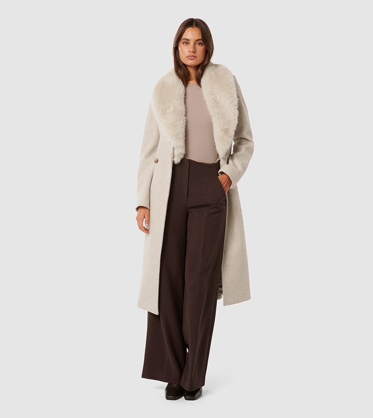 MONICA Fur Collar Wrap Coat