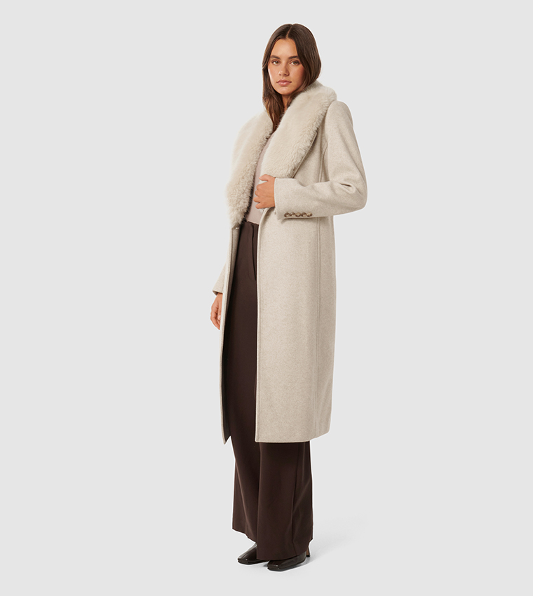 MONICA Fur Collar Wrap Coat