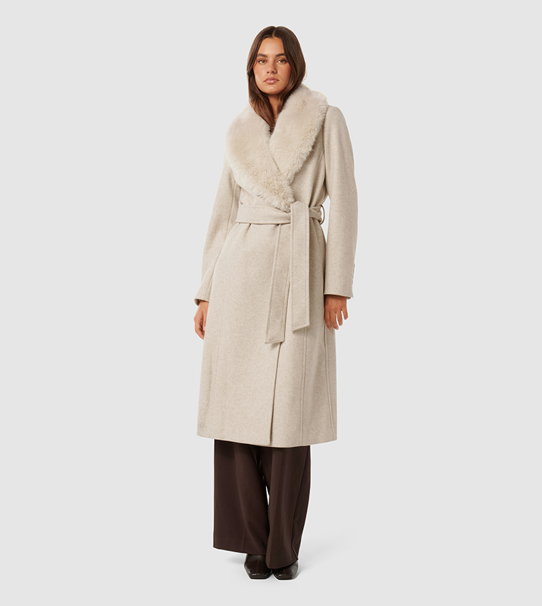 MONICA Fur Collar Wrap Coat