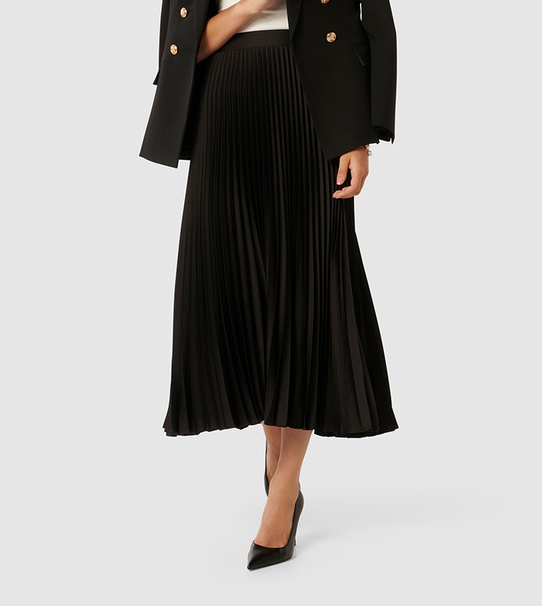 ESTELLE Satin Pleated Midi Skirt