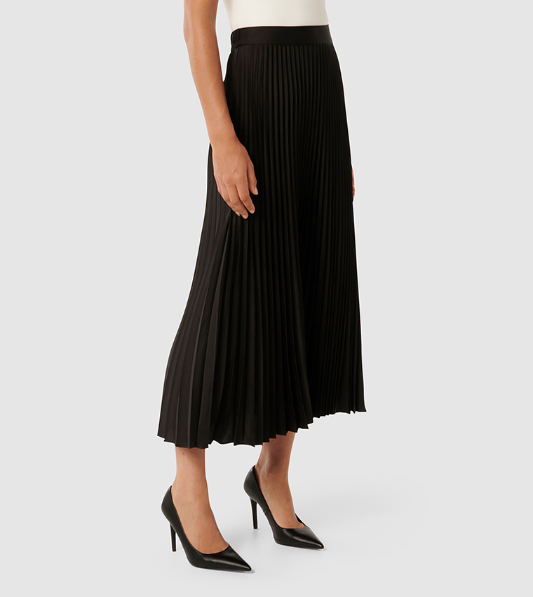 ESTELLE Satin Pleated Midi Skirt