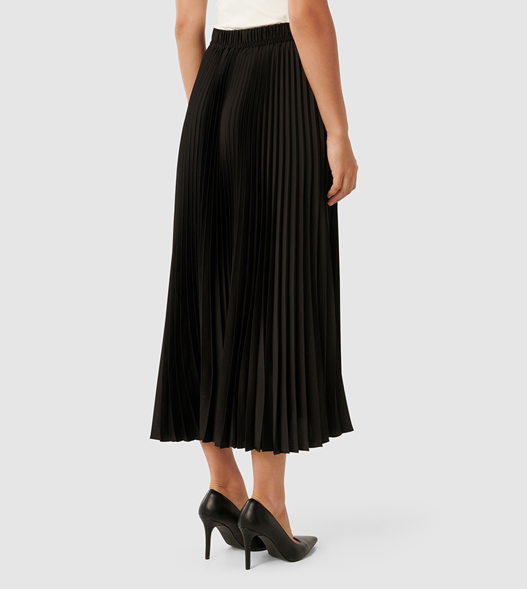 ESTELLE Satin Pleated Midi Skirt