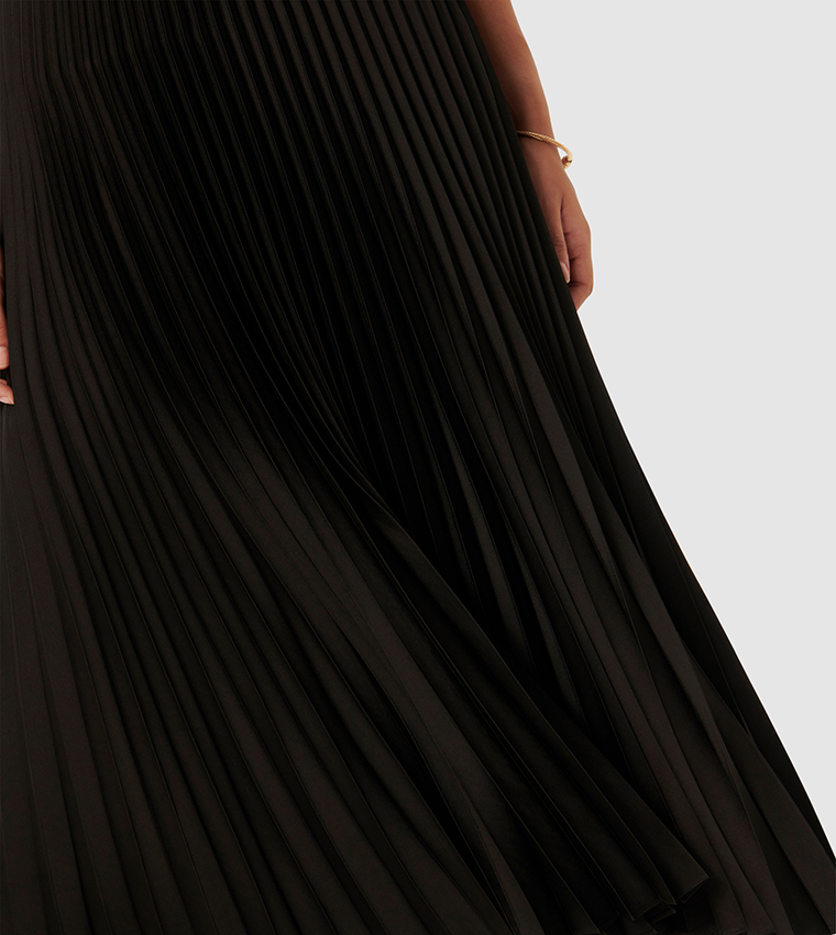 ESTELLE Satin Pleated Midi Skirt