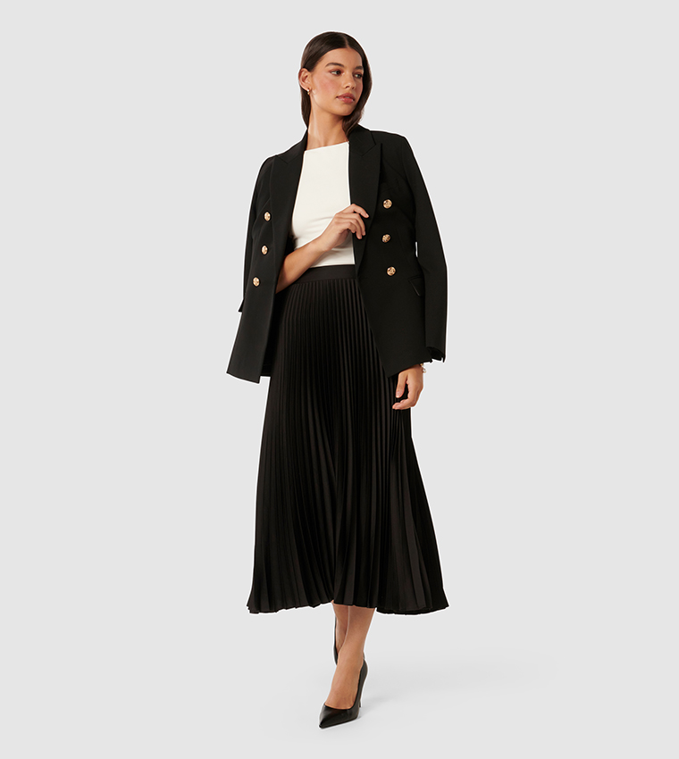 ESTELLE Satin Pleated Midi Skirt