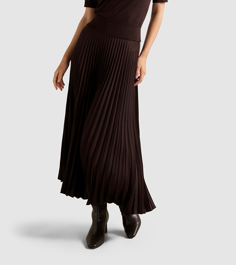 ESTELLE Satin Accordion Pleated Skirt