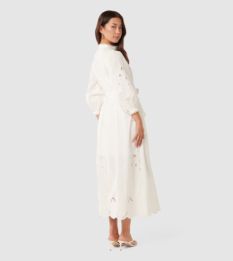 AISHA Embroidered 3/4 Sleeves Midi Dress