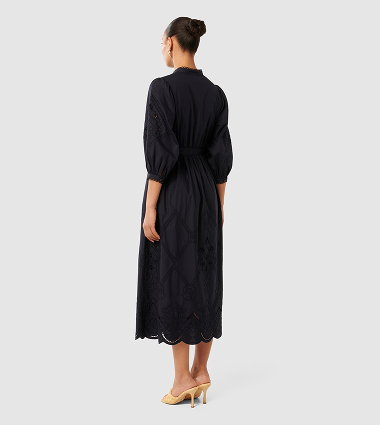 AISHA Embroidered 3/4 Sleeves Midi Dress
