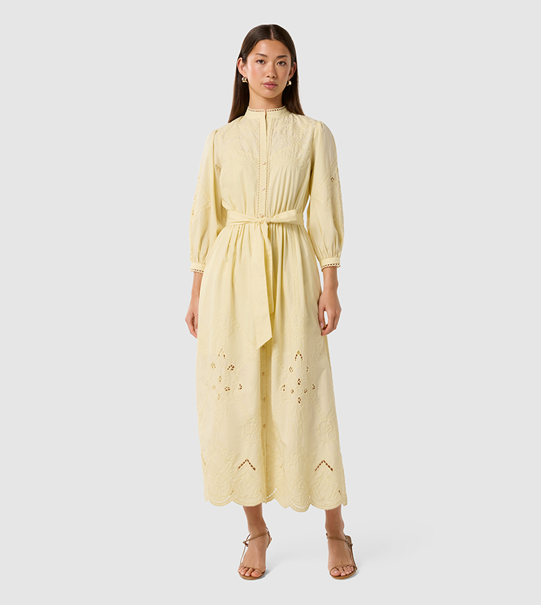 AISHA Broderie 3/4 Sleeves Midi Dress