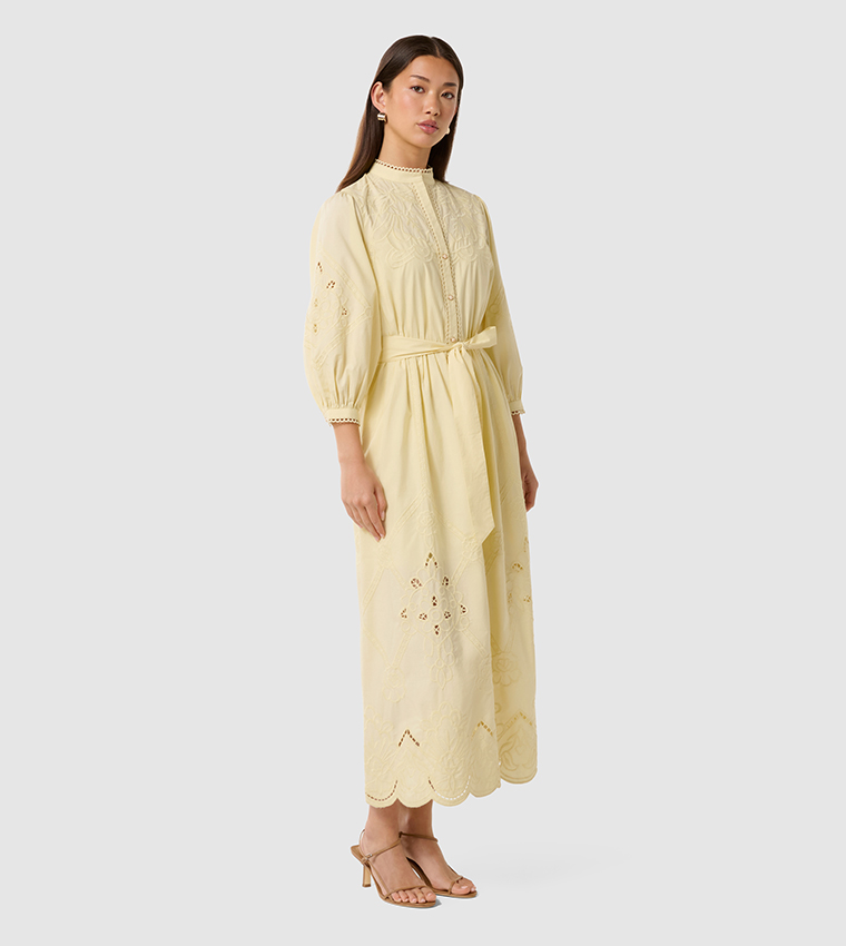 AISHA Broderie 3/4 Sleeves Midi Dress