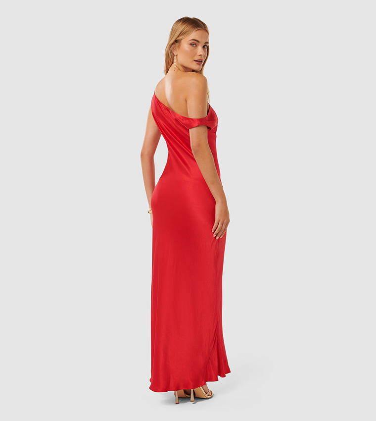 BLAKE Satin Asymmetric Shoulder Maxi Dress