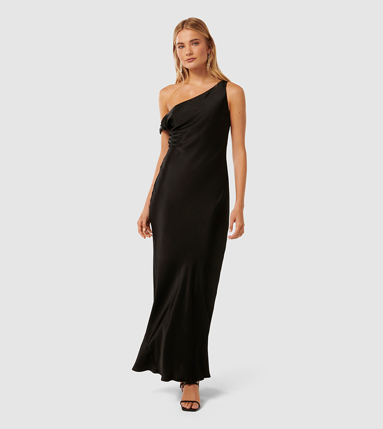 BLAKE Satin Asymmetric Shoulder Maxi Dress