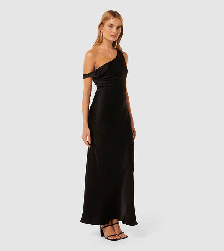 BLAKE Satin Asymmetric Shoulder Maxi Dress