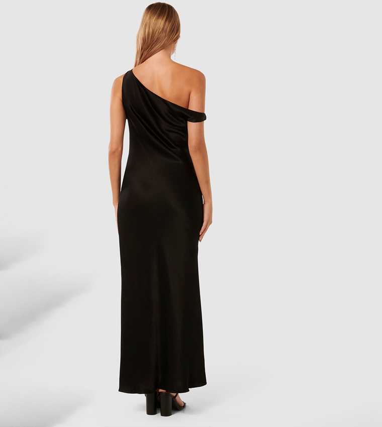 BLAKE Satin Asymmetric Shoulder Maxi Dress
