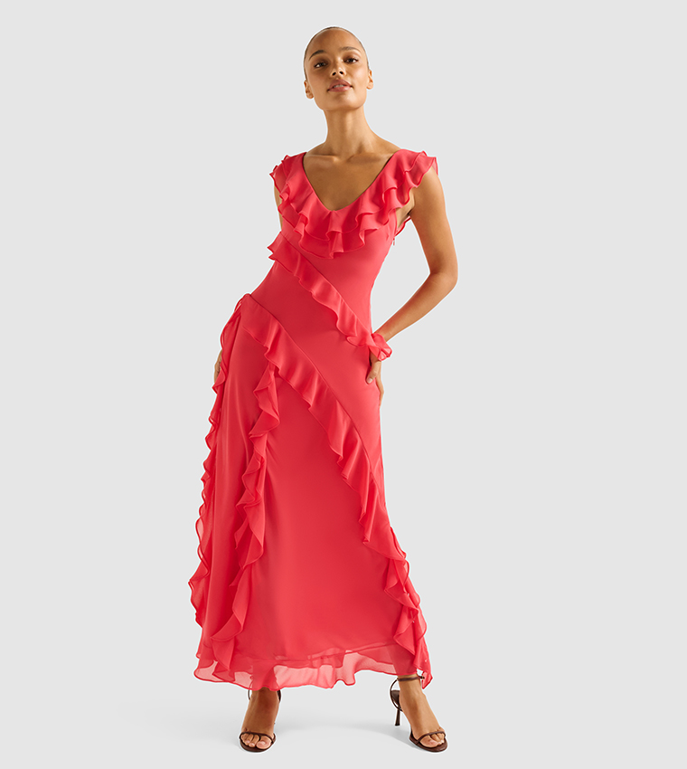 OLIVE Sleeveless Ruffle Maxi Dress