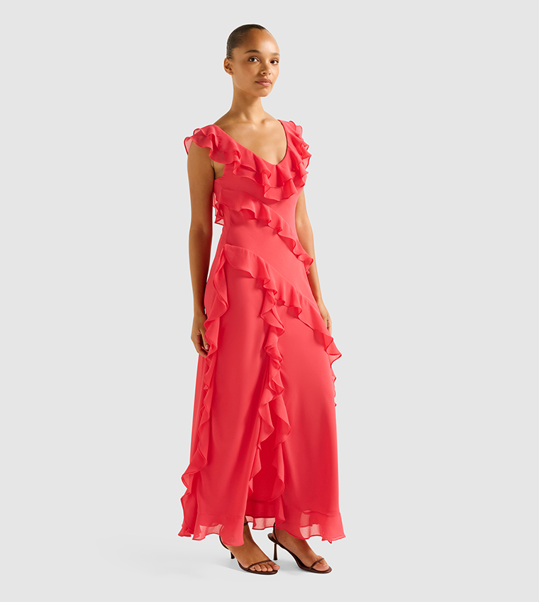OLIVE Sleeveless Ruffle Maxi Dress