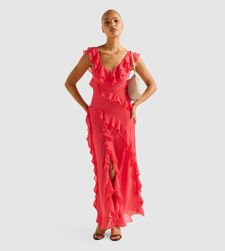 OLIVE Sleeveless Ruffle Maxi Dress