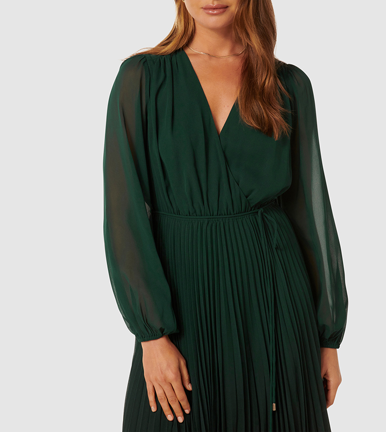 PRISCILLA Solid Pleated Midi Dress