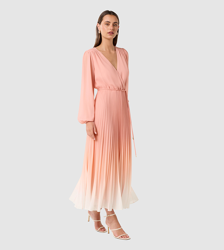 PRISCILLA Long Sleeves Pleated Midi Dress
