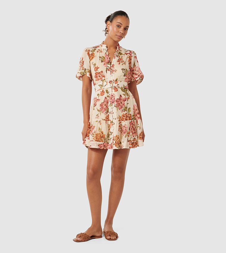 Buy Forever New JODIE Floral Print Skater Mini Dress In Cream ...