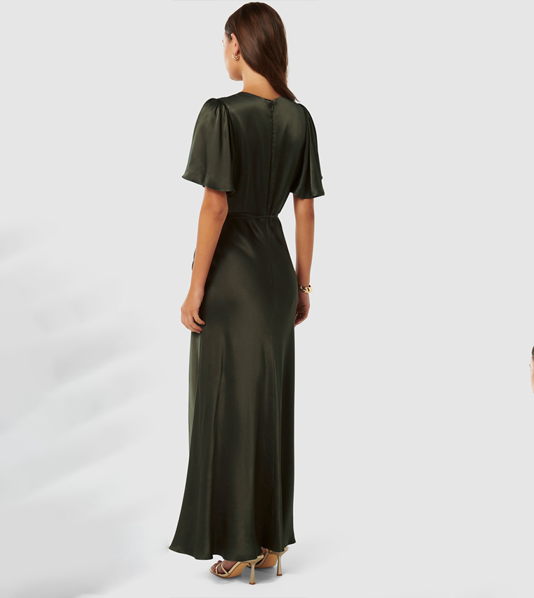 CHELSEA Flutter Sleeves Satin Maxi Dess