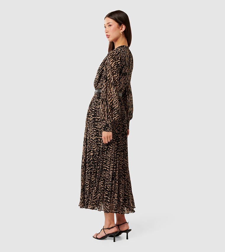 SASKIA Printed Pleated Wrap Midi Dress