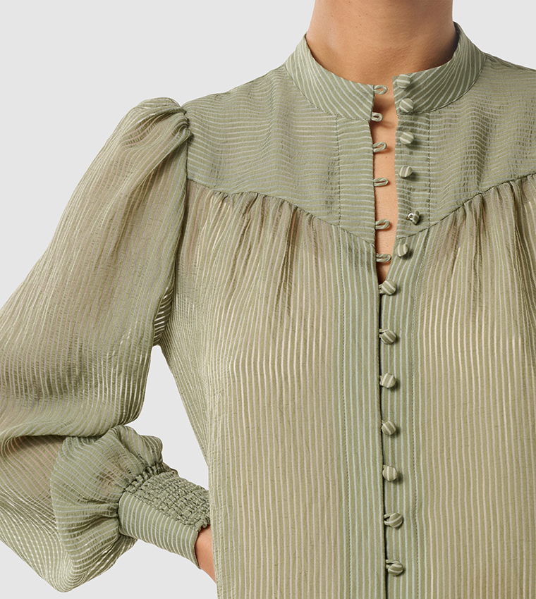 LEO Striped Balloon Sleeves Shirt