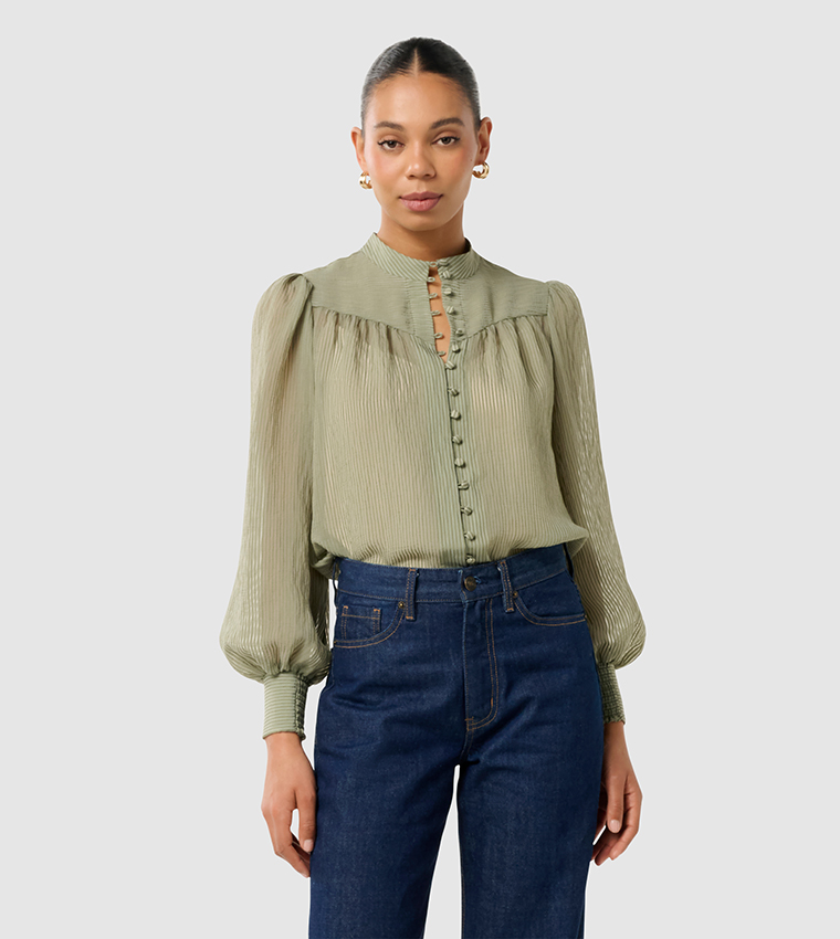 LEO Striped Balloon Sleeves Shirt