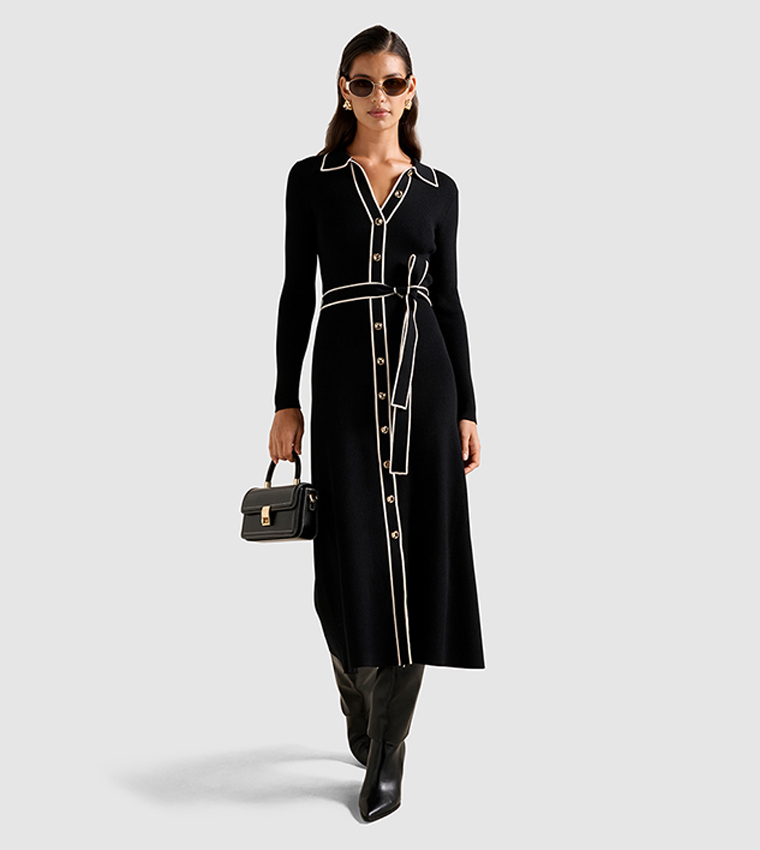 CLARA Tipped A-Line Midi Dress