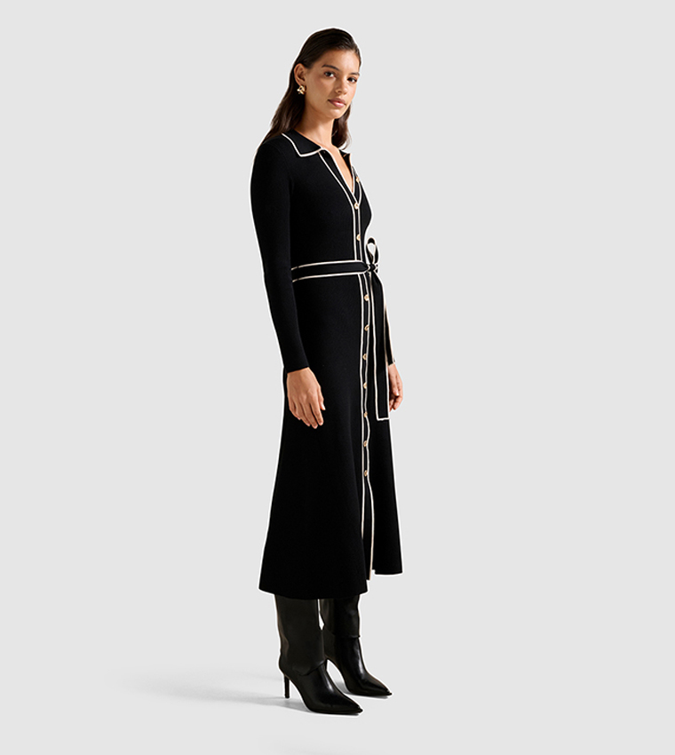 CLARA Tipped A-Line Midi Dress