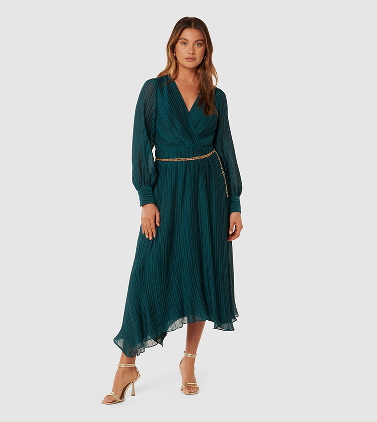 GENEVIEVE Crinkle Asymmetric Dress