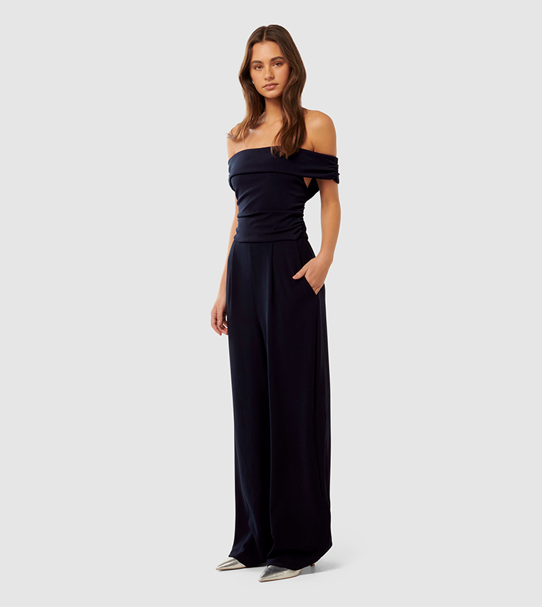 Navy blue off the shoulder jumpsuit 2025