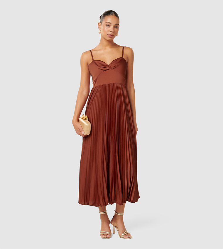 CHLOE Pleated Strappy Midi Dress