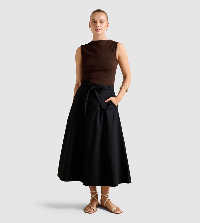 MADELEINE Belted Midi Skirt
